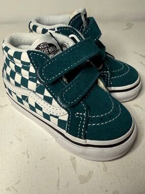 VANS Green Checkered High Top Sneakers Skate Shoes Kids Toddler 4 US